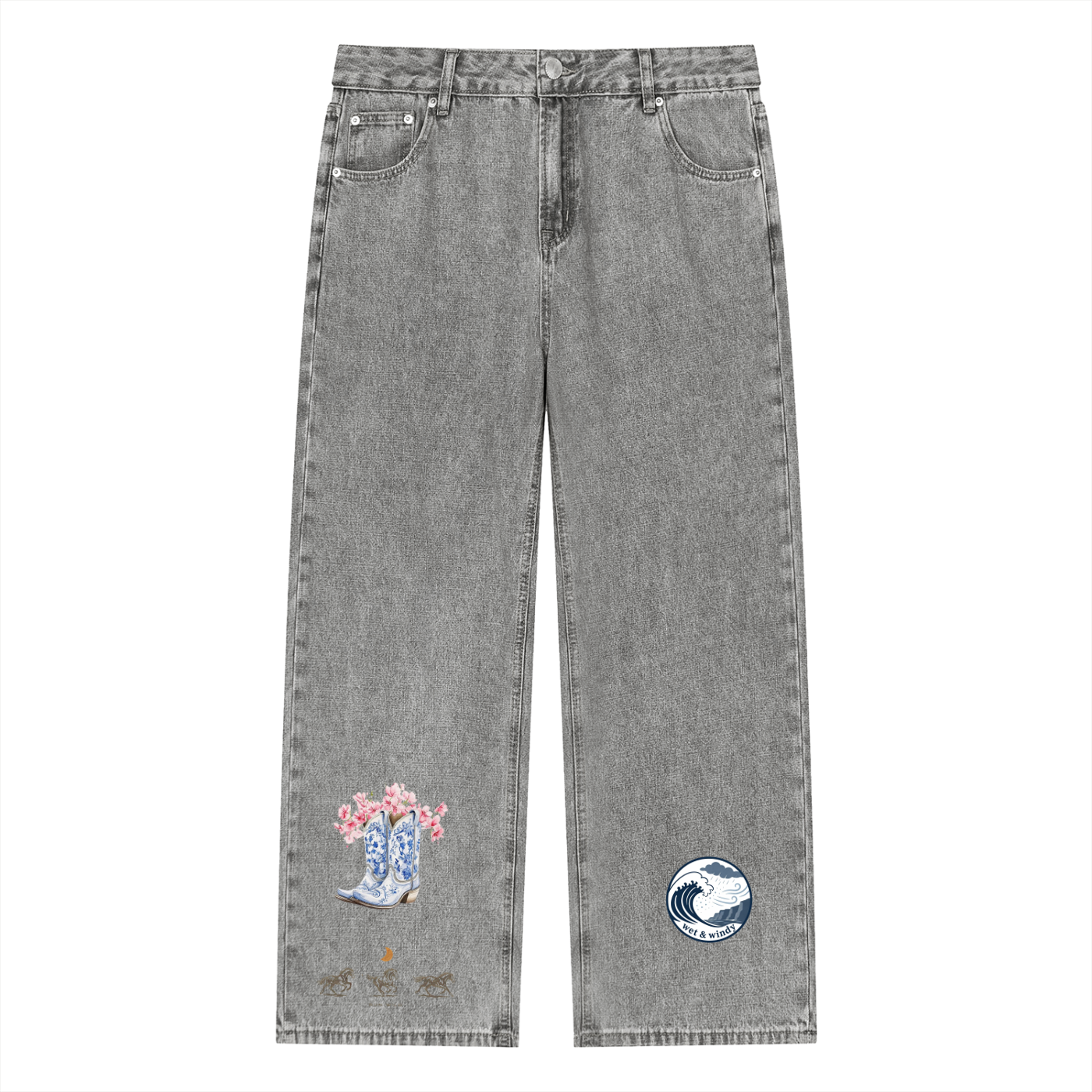 Unisex Vintage Wash Straight Leg Jeans
