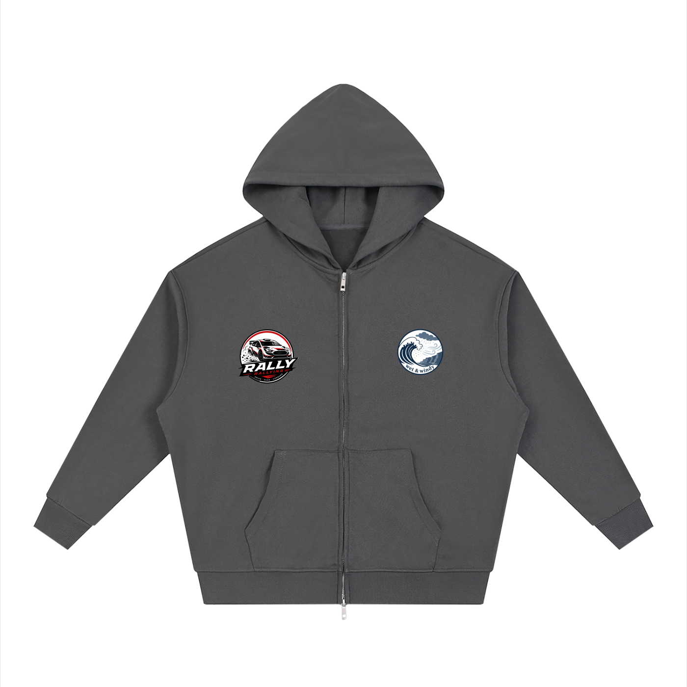 Unisex Loose Solid Full Zip Hoodie