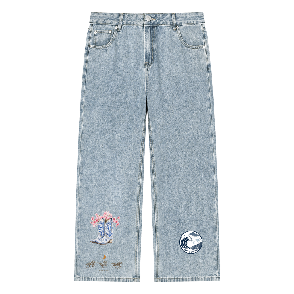 Unisex Vintage Wash Straight Leg Jeans