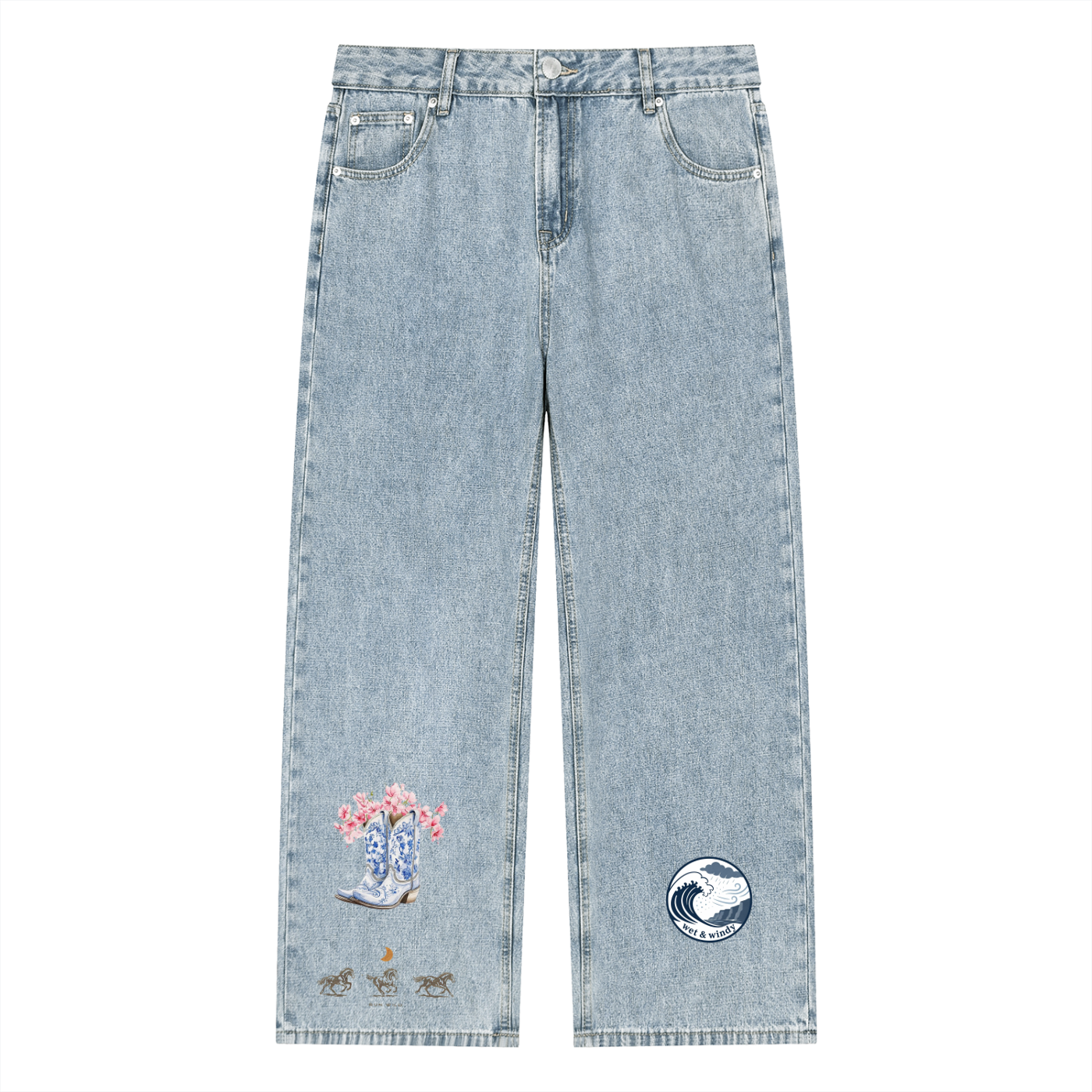 Unisex Vintage Wash Straight Leg Jeans